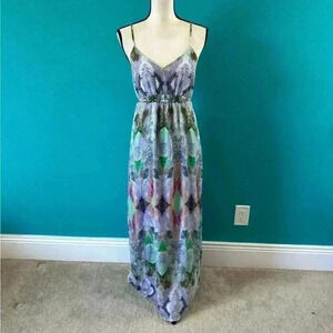 Charlie jade abstract peacock purple straps flowy maxi dress in size xs